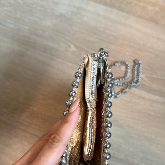 Metallic Rose Gold Crinkled Faux Leather With Studs Bag - Picture 4 of 10